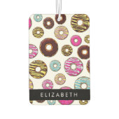 Patroon van donuts, kleurrijke donuts, Jouw naam Luchtverfrisser (Achterkant)