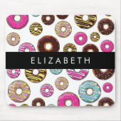 Patroon van donuts, kleurrijke donuts, Jouw naam Muismat (Voorkant)