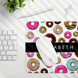 Patroon van donuts, kleurrijke donuts, Jouw naam Muismat