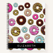 Patroon van donuts, kleurrijke donuts, Jouw naam Notitieboek (Voorkant)