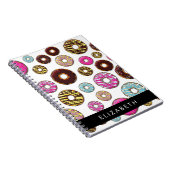 Patroon van donuts, kleurrijke donuts, Jouw naam Notitieboek (Rechterzijde)