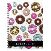 Patroon van donuts, kleurrijke donuts, Jouw naam Notitieboek (Voorkant)