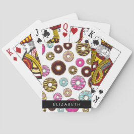 Patroon van donuts, kleurrijke donuts, Jouw naam Pokerkaarten