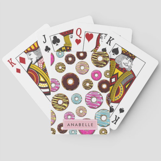 Patroon van donuts, kleurrijke donuts, Jouw naam Pokerkaarten (Achterkant)