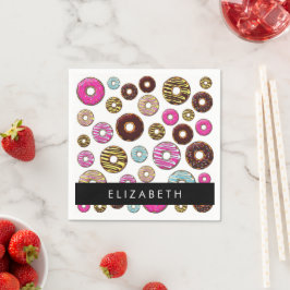 Patroon van donuts, kleurrijke donuts, Jouw naam Servet