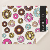 Patroon van donuts, kleurrijke donuts, Jouw naam Sherpa Deken (Voorkant (horizontaal))