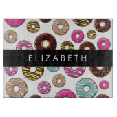 Patroon van donuts, kleurrijke donuts, Jouw naam Snijplank (Voorkant)