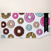 Patroon van donuts, kleurrijke donuts, Jouw naam Strandlaken (Voorkant)