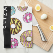 Patroon van donuts, kleurrijke donuts, Jouw naam Theedoek (Quarter Fold)