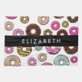 Patroon van donuts, kleurrijke donuts, Jouw naam Theedoek (Horizontaal)