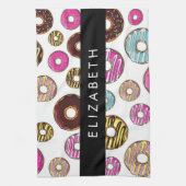 Patroon van donuts, kleurrijke donuts, Jouw naam Theedoek (Verticaal)