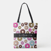 Patroon van donuts, kleurrijke donuts, Jouw naam Tote Bag (Achterkant)