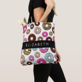 Patroon van donuts, kleurrijke donuts, Jouw naam Tote Bag (Dichtbij)