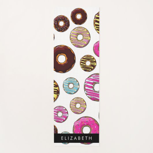 Patroon van donuts, kleurrijke donuts, Jouw naam Yogamat (Voorkant)