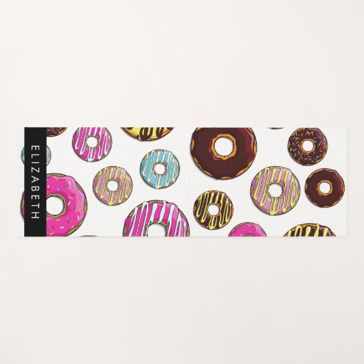 Patroon van donuts, kleurrijke donuts, Jouw naam Yogamat (Voorkant (horizontaal))