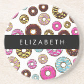 Patroon van donuts, kleurrijke donuts, Jouw naam Zandsteen Onderzetter (Voorkant)