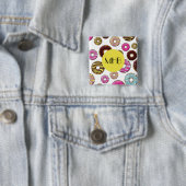 Patroon van donuts, kleurrijke donuts, monogram vierkante button 5,1 cm (In situ)