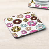 patroon van donuts, kleurrijke donuts, sproeten bier onderzetter (Linkerzijde)