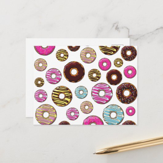 patroon van donuts, kleurrijke donuts, sproeten briefkaart (Voorkant / Achterkant in situ)
