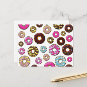 patroon van donuts, kleurrijke donuts, sproeten briefkaart