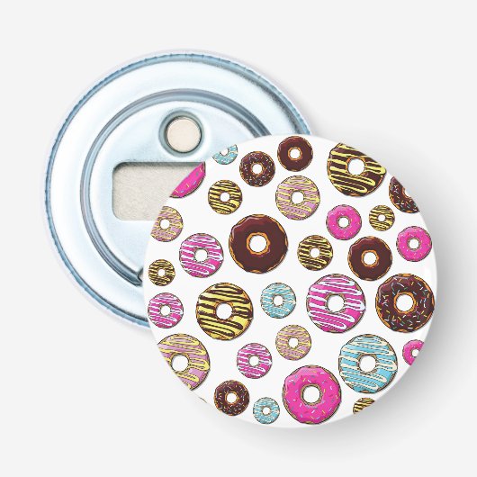 patroon van donuts, kleurrijke donuts, sproeten button flesopener (Voorkant)
