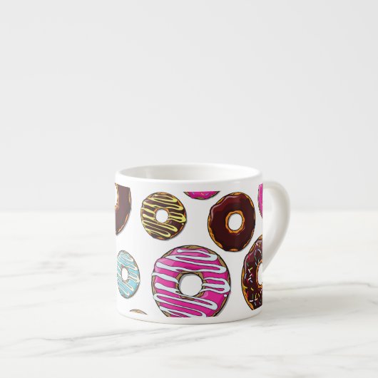 patroon van donuts, kleurrijke donuts, sproeten espresso kop (Voorkant rechts)