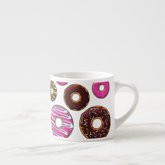 patroon van donuts, kleurrijke donuts, sproeten espresso kop (Rechts)