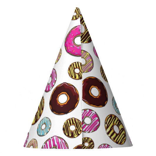 patroon van donuts, kleurrijke donuts, sproeten feesthoedjes (Achterkant)