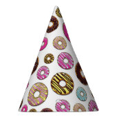 patroon van donuts, kleurrijke donuts, sproeten feesthoedjes (Rechts)
