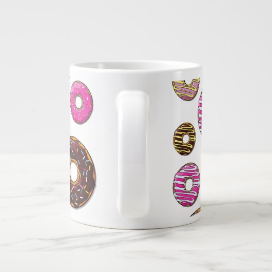 patroon van donuts, kleurrijke donuts, sproeten grote koffiekop (Achterkant)