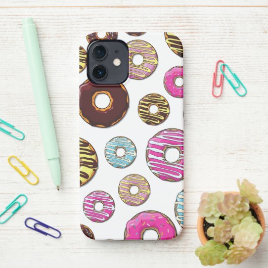 patroon van donuts, kleurrijke donuts, sproeten iPhone hoesje (Op bureau)