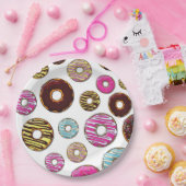 patroon van donuts, kleurrijke donuts, sproeten papieren bordje (Feest)