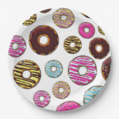 patroon van donuts, kleurrijke donuts, sproeten papieren bordje (Voorkant)