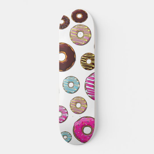 patroon van donuts, kleurrijke donuts, sproeten persoonlijk skateboard (Voorkant)