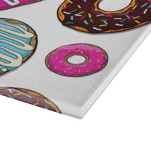 patroon van donuts, kleurrijke donuts, sproeten snijplank (Hoek)