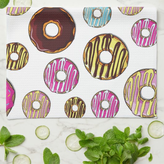 patroon van donuts, kleurrijke donuts, sproeten theedoek (Gevouwen)