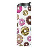 patroon van donuts, kleurrijke donuts, sproeten thermosbeker (Gedraaid links)