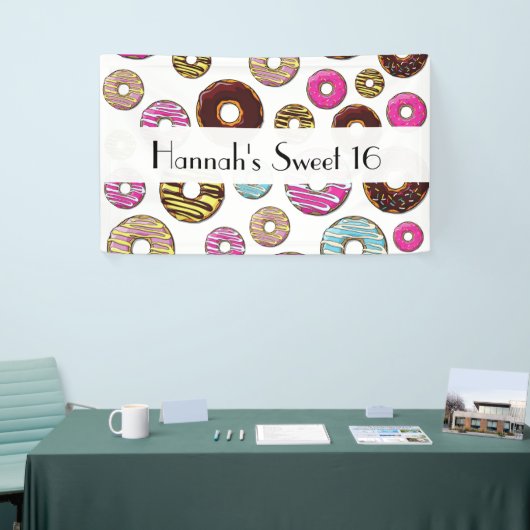 patroon van donuts, kleurrijke donuts, zoet 16 spandoek (Beurs)
