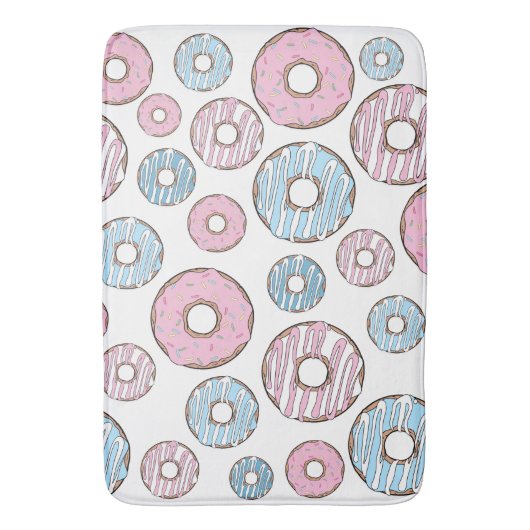 patroon van donuts, roze donuts, blauwe donuts badmat (Voorkant Verticaal)