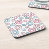 patroon van donuts, roze donuts, blauwe donuts bier onderzetter (Linkerzijde)