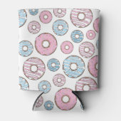 patroon van donuts, roze donuts, blauwe donuts blikjeskoeler (Voorkant)
