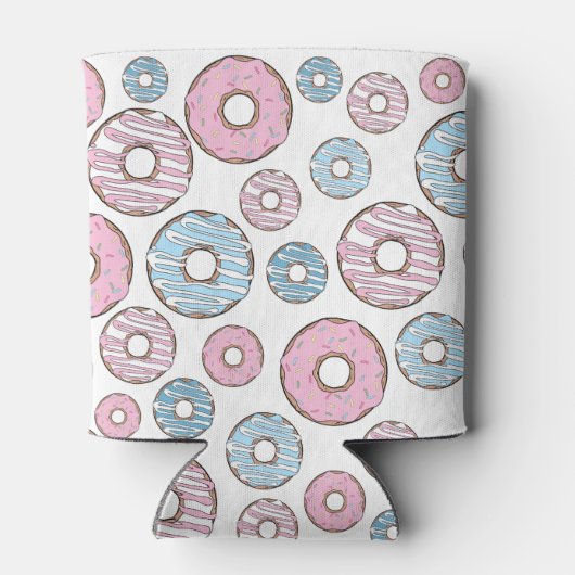 patroon van donuts, roze donuts, blauwe donuts blikjeskoeler (Achterkant)