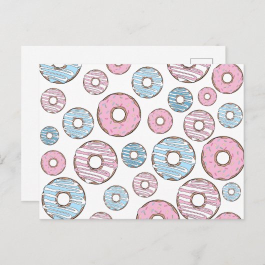 patroon van donuts, roze donuts, blauwe donuts briefkaart (Voorkant / Achterkant)
