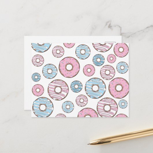patroon van donuts, roze donuts, blauwe donuts briefkaart (Voorkant / Achterkant in situ)