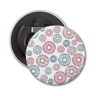 patroon van donuts, roze donuts, blauwe donuts button flesopener