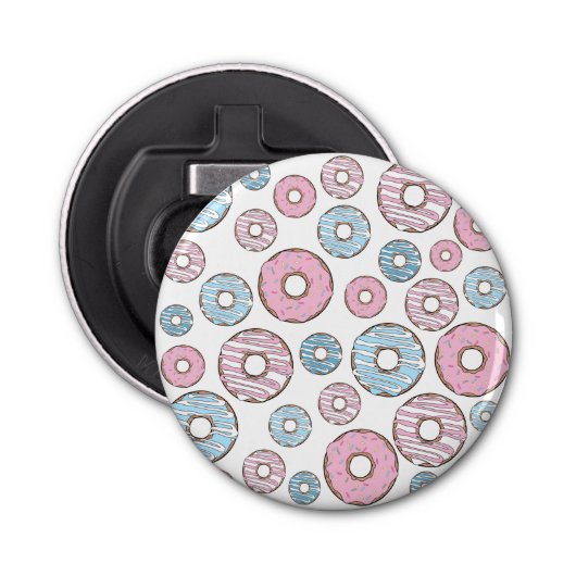 patroon van donuts, roze donuts, blauwe donuts button flesopener (Voorkant)