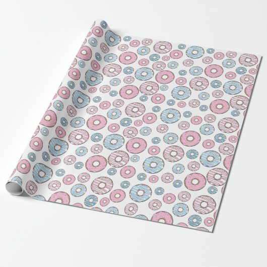 patroon van donuts, roze donuts, blauwe donuts cadeaupapier (Uitgerold)