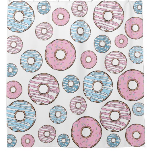 patroon van donuts, roze donuts, blauwe donuts douchegordijn (Voorkant)