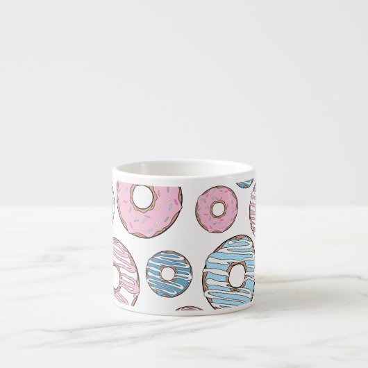 patroon van donuts, roze donuts, blauwe donuts espresso kop (Voorkant)