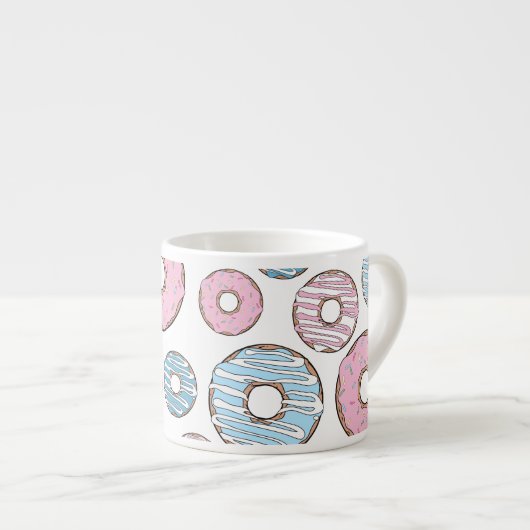 patroon van donuts, roze donuts, blauwe donuts espresso kop (Voorkant rechts)